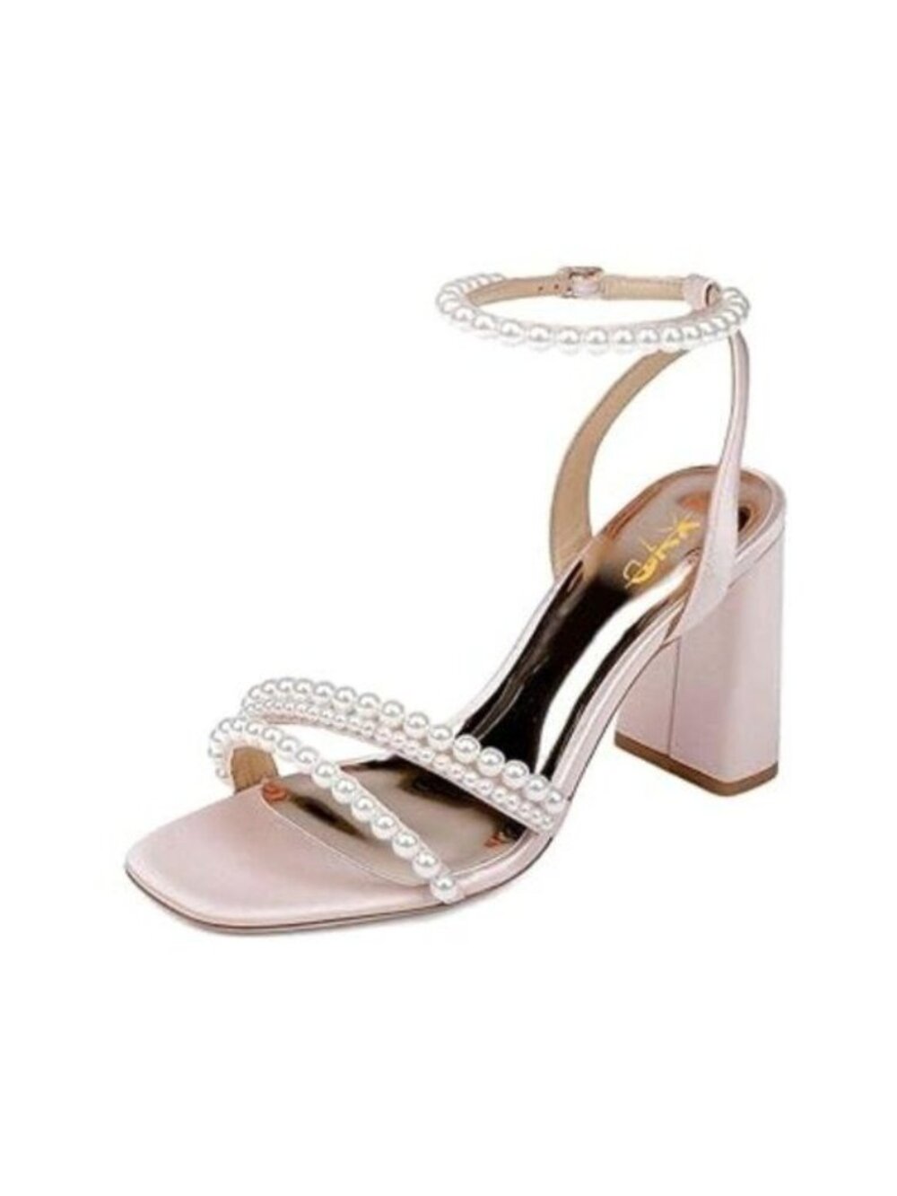 XYD Women's Pearl Strappy Bridal Open Toe Sandals Block High Heels Ankle Strap D